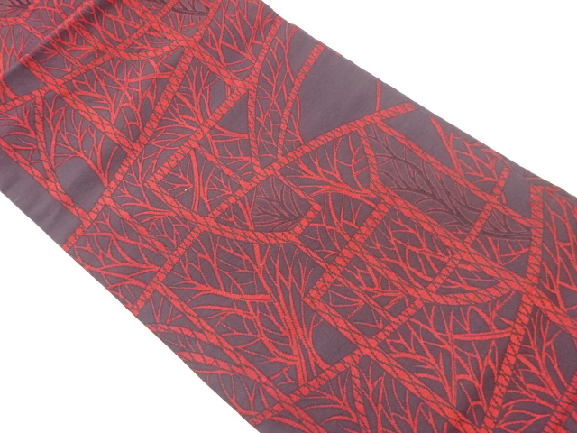 樹木に抽象模様織出し名古屋帯